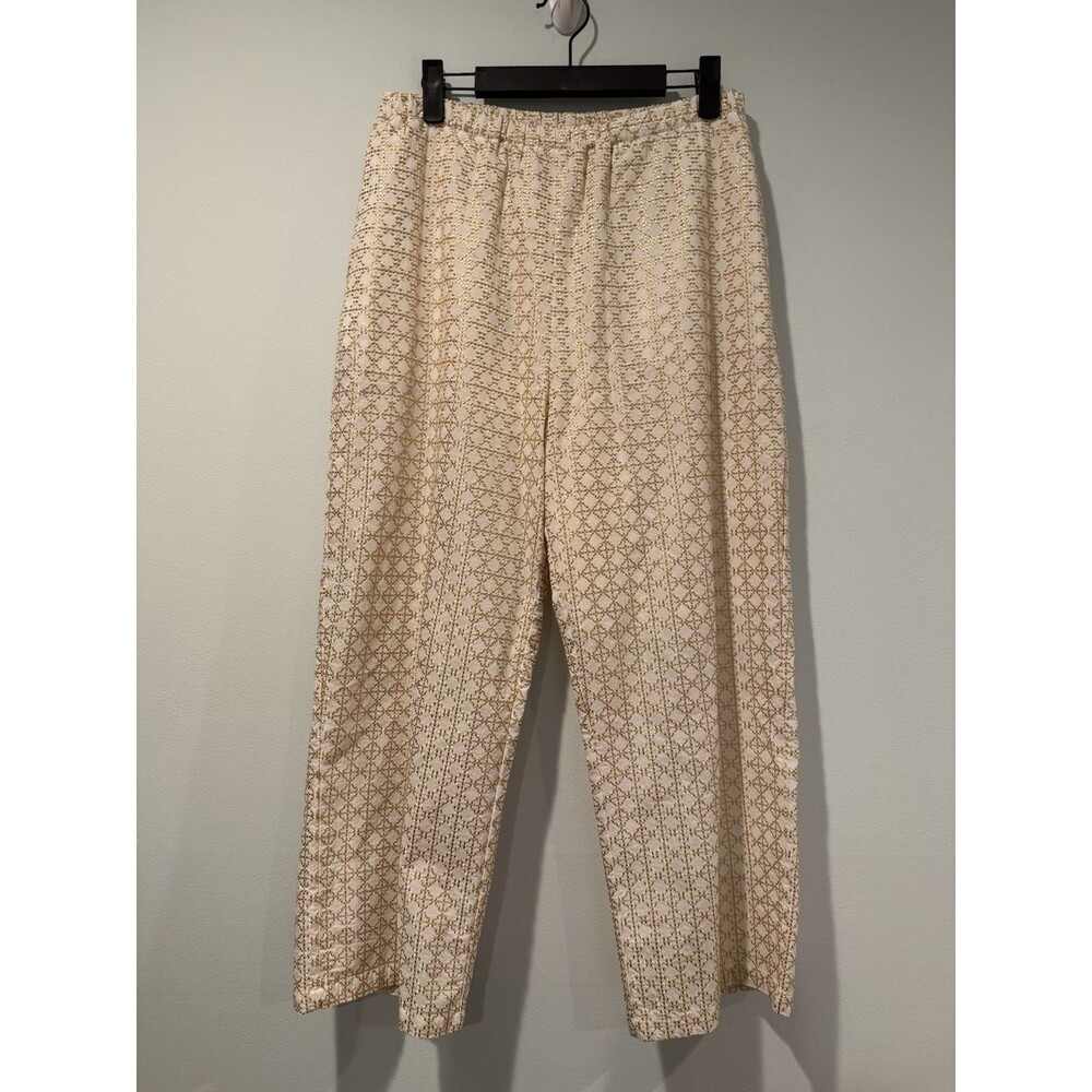 Greek Archaic Kori Embroidered Cropped Pants Small 100% Cotton Boho Euro Summer